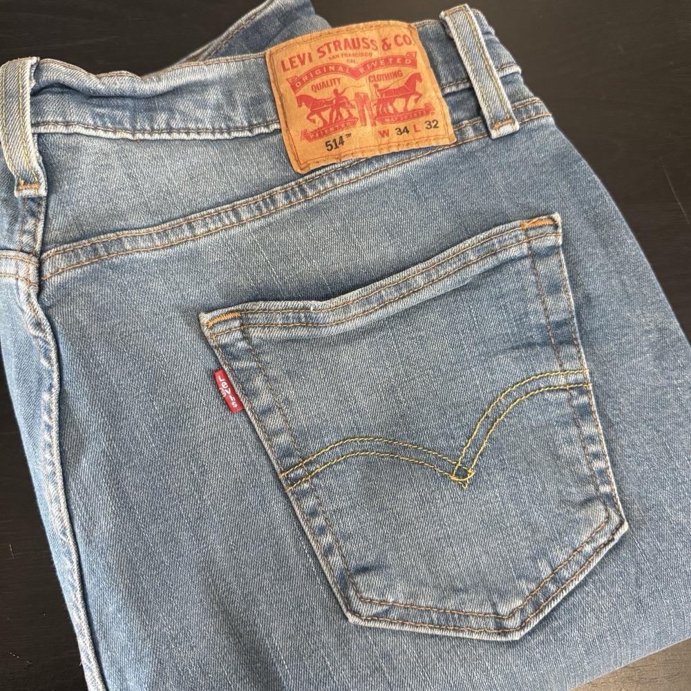 Levis 514 Jeans Mens 35x32 Blue Straight‎ Leg Stretch Denim Medium Wash Pants